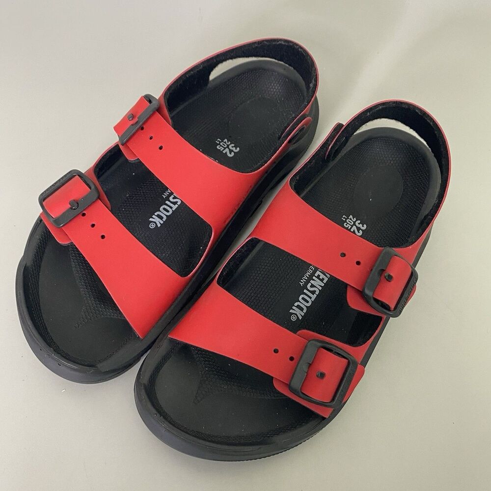 Birkenstock Milano Kids Sandals Red Black Adjustable Straps EU 32 US 1 Narrow